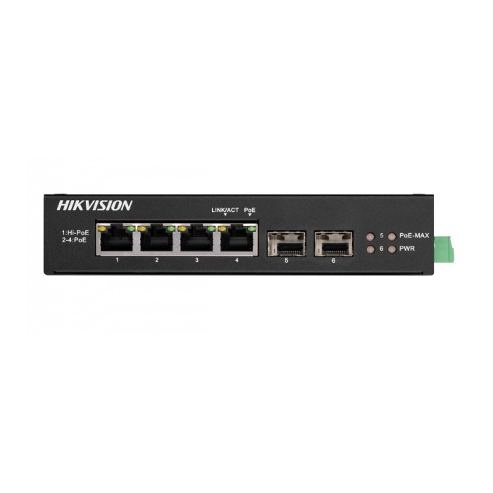 HIKVISION - DS-3T0506HP-E/HS Hi-PoE Switch για τοποθέτηση σε ράγα με 1 θύρα Hi-PoE Gigabit, 2 θύρες PoE Gigabit και 2 θύρες οπτικής ίνας Gigabit. HIKVISION - DS-3T0506HP-E/HS Hi-PoE Switch για τοποθέτηση σε ράγα με 1 θύρα Hi-PoE Gigabit, 2 θύρες PoE Gigabit και 2 θύρες οπτικής ίνας Gigabit.