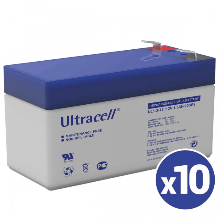 ULTRACELL - 10άδα Μπαταρίες 12V 1.3Ah Πακέτο 10 τεμαχιών. Επαναφορτιζόμενη μπαταρία μολύβδου 12V / 1.3Ah.