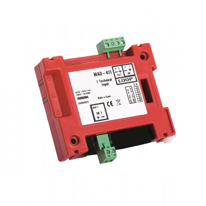 DETNOV - MAD-401 Διευθυνσιοδοτούμενο module 1 τεχνικής εισόδου NC/NO, τροφοδοτούμενο από τον βρόχο, για επιτήρηση εξωτερικών επαφών και σημάτων.