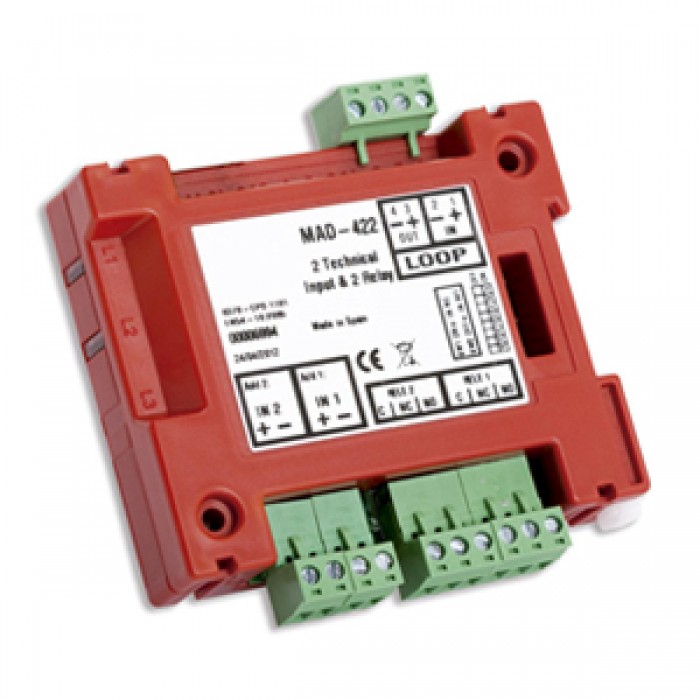 DETNOV - MAD-422-I Διευθυνσιοδοτούμενο module 2 τεχνικών εισόδων NC/NO και 2 εξόδων relay ελεύθερης τάσης, με ενσωματωμένο isolator, τροφοδοσία από τον βρόχο.