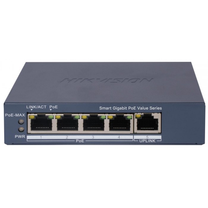 HIKVISION - DS-3E1505P-EI/M PoE Switch Smart Managed με 4 θύρες PoE Gigabit, 1 θύρα Uplink και λειτουργία Watchdog.