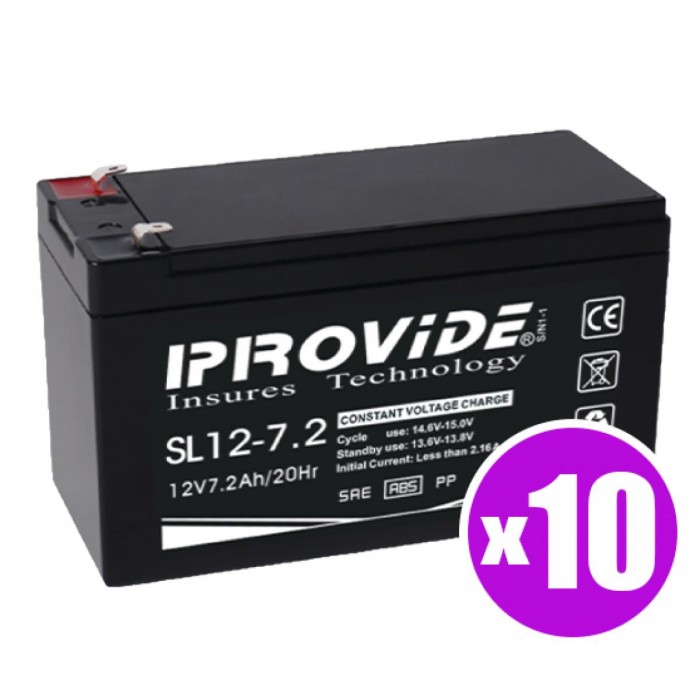 PROVIDE - 10άδες Μπαταρίες 12V 7.2AH Πακέτο 10 τεμαχίων. Επαναφορτιζόμενη μπαταρία μολύβδου 12V / 7.2Ah.