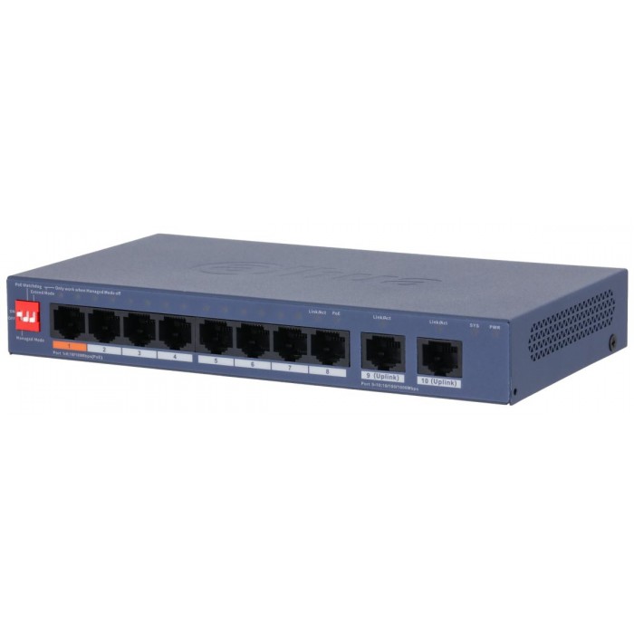 DAHUA - CS4010-8ET2GT-60 Cloud Managed switch με 8 θύρες PoE 100Μbps και 2 θύρες Uplink 1000Mbps. Aπομακρυσμένη διαχείριση μέσω κινητού. Τροφοδοσία 60W. DAHUA - CS4010-8ET2GT-60 Cloud Managed switch με 8 θύρες PoE 100Μbps και 2 θύρες Uplink 1000Mbps. Aπομακρυσμένη διαχείριση μέσω κινητού. Τροφοδοσία 60W.
