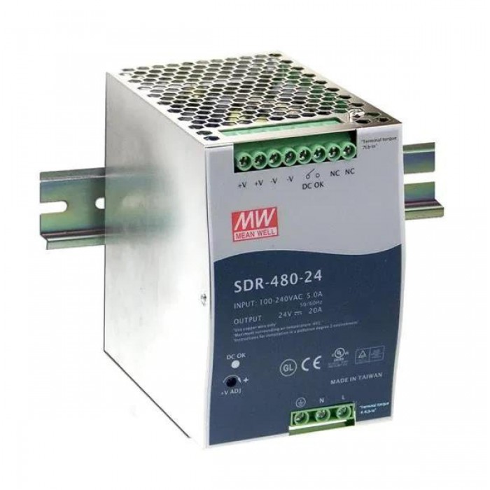 Τροφοδοτικό Ράγας 480W Με Έξοδο 24VDC 20A SDR480-24 MEAN WELL