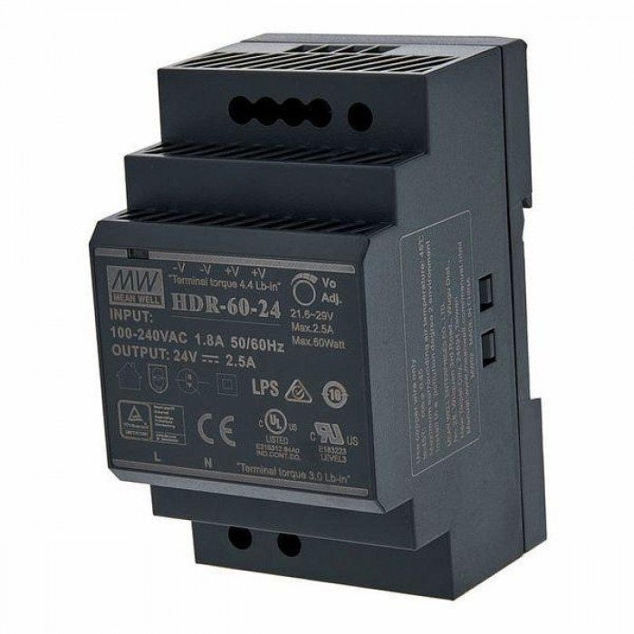 Τροφοδοτικό Ράγας 60W Με Έξοδο 24VDC 2.5A HDR60-24 MEAN WELL