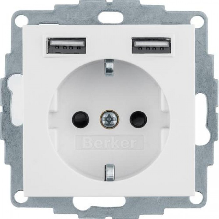Πρίζα Σούκο Με Θύρες USB Λευκό Ματ S.1/B.x BERKER