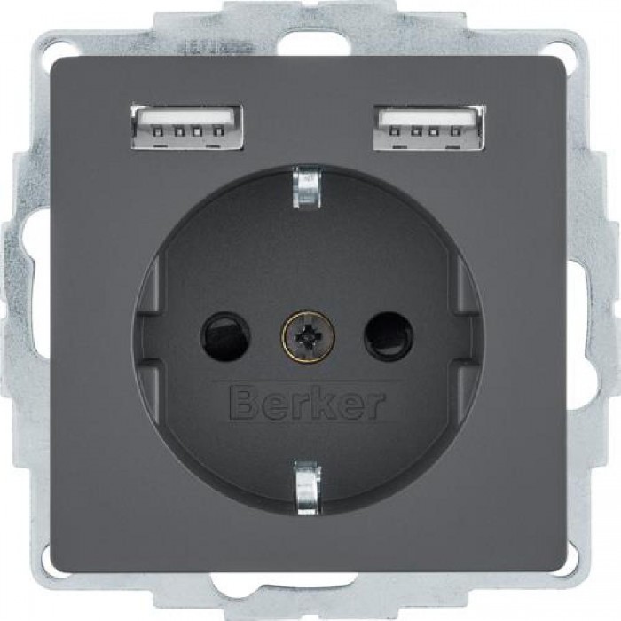 Πρίζα Σούκο Με Θύρες USB Ανθρακί Q.x BERKER