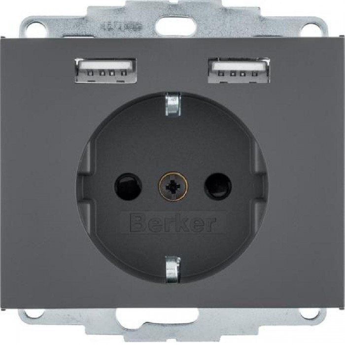 Πρίζα Σούκο Με Θύρες USB Ανθρακί K.1 BERKER