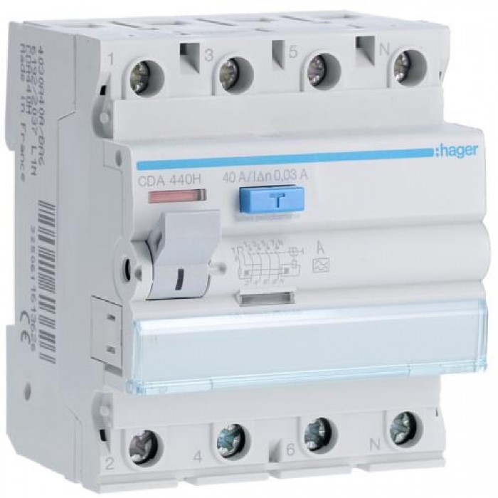 Ρελέ Διαρροής A 4P 40A 30mA CDA440H HAGER