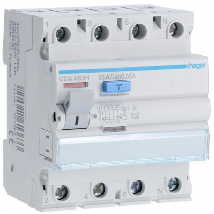 Ρελέ Διαρροής A 4P 63A 30mA CDA463H HAGER