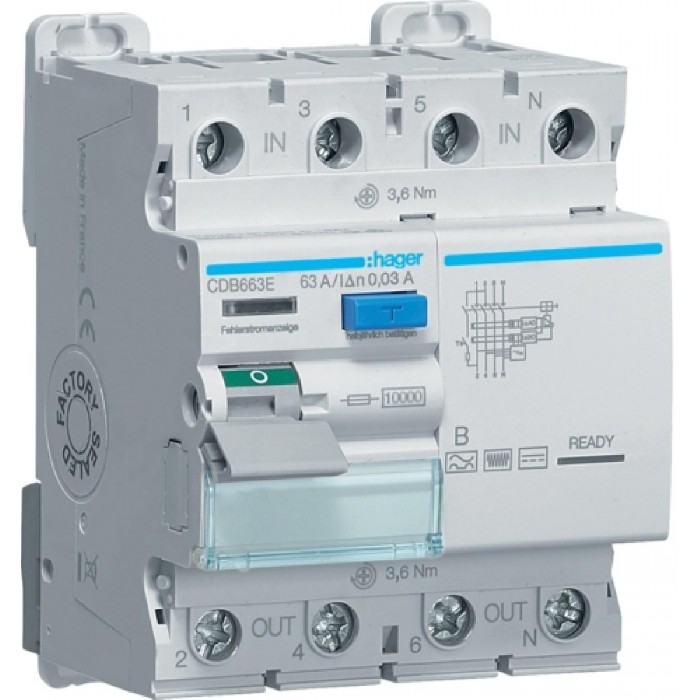 Ρελέ Διαρροής B 4P 63A 30mA CDB663E HAGER