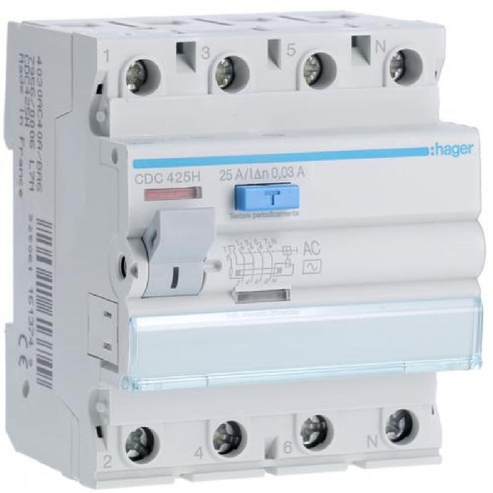 Ρελέ Διαρροής AC 4P 25A 30mA CDC425H HAGER