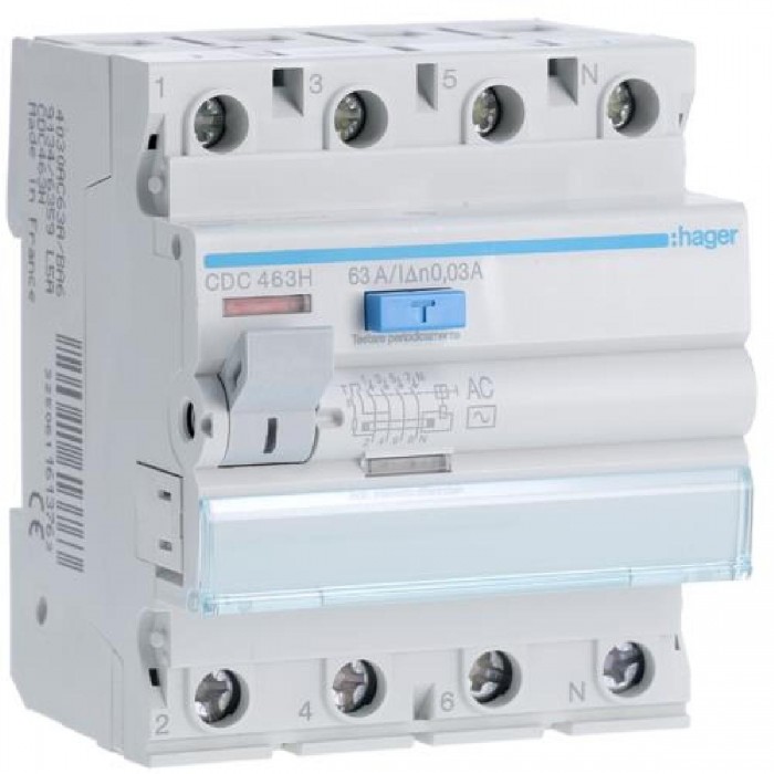 Ρελέ Διαρροής AC 4P 63A 30mA CDC463H HAGER