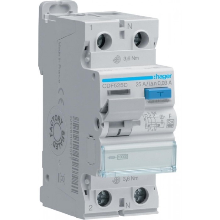 Ρελέ Διαρροής F 2P 25A 30mA CDF525D HAGER