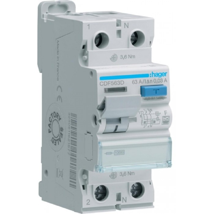 Ρελέ Διαρροής F 2P 63A 30mA CDF563D HAGER