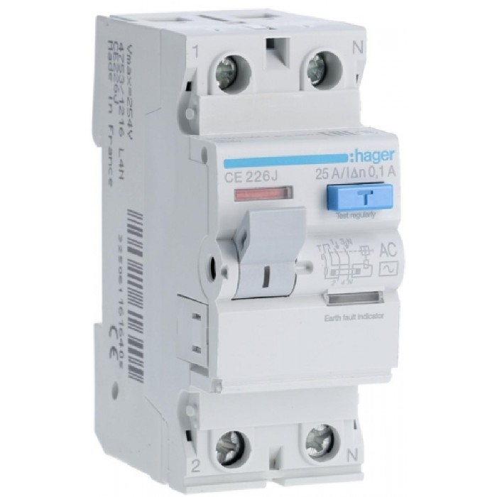 Ρελέ Διαρροής AC 2P 25A 100mA CE226J HAGER