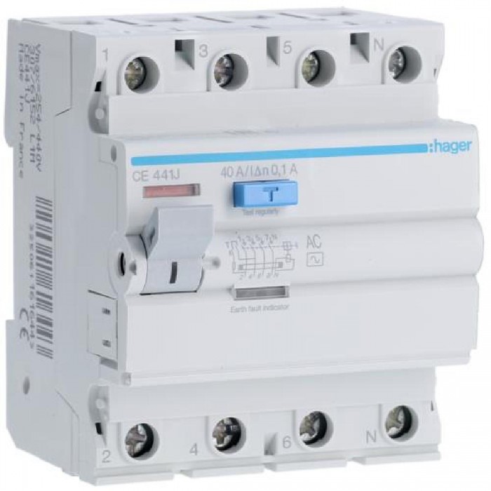 Ρελέ Διαρροής AC 4P 40A 100mA CE441J HAGER