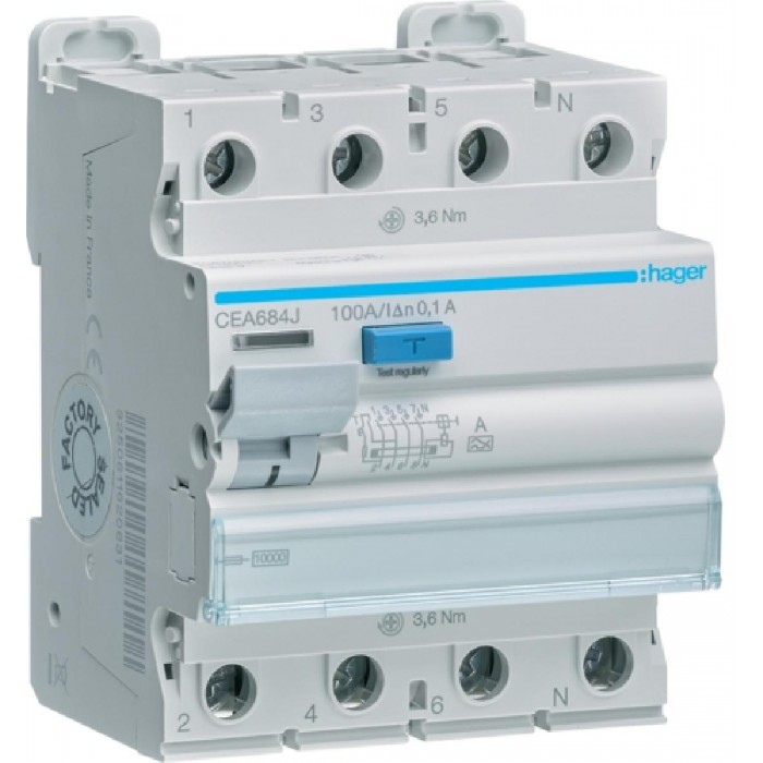 Ρελέ Διαρροής A 4P 100Α 100mA CEA684J HAGER