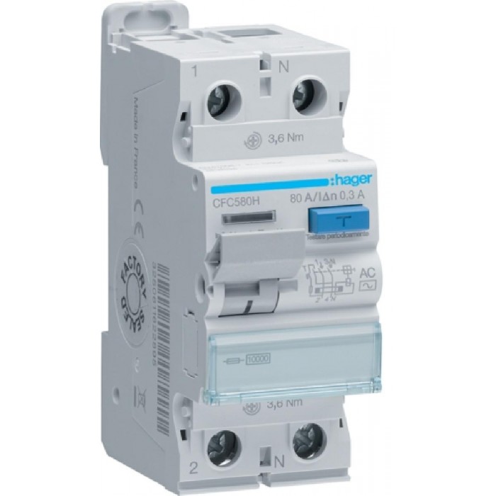 Ρελέ Διαρροής AC 2P 80Α 300mA CFC580H HAGER