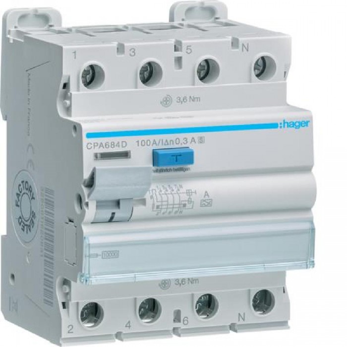 Ρελέ Διαρροής A 4P 100A 300mA Επιλεκτικού Τύπου (S) CPA684D HAGER