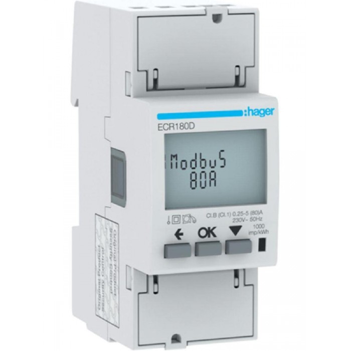 Μετρητής Ενέργειας Ράγας Μονοφασικός 80A Modbus ECR180D  HAGER
