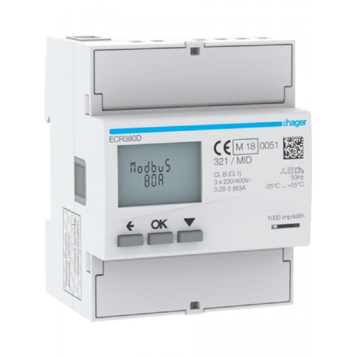 Μετρητής Ενέργειας Ράγας Τριφασικός 80A Modbus ECR380D  HAGER