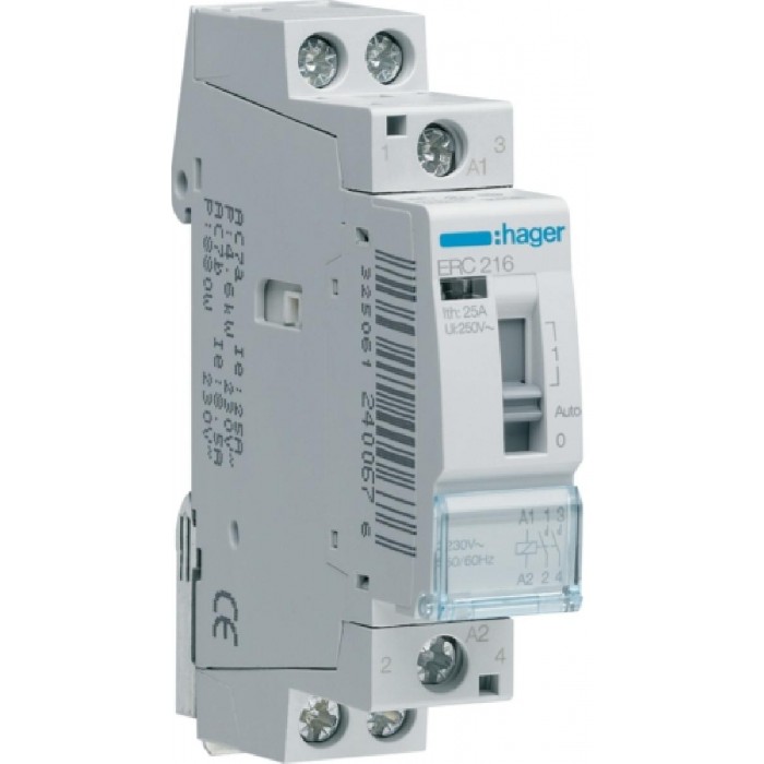 Ρελέ Ισχύος Ράγας 2P 16A 2NO 230V Με Χειρισμό ERC216 HAGER