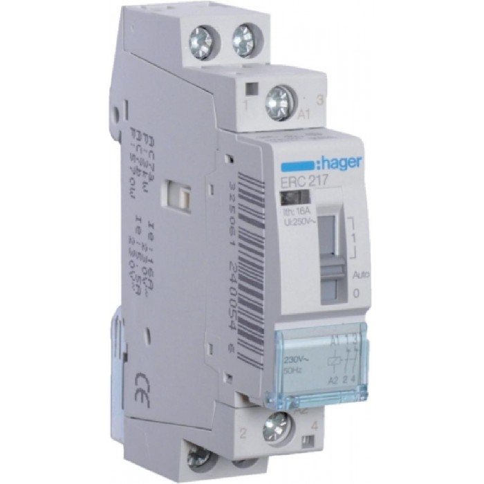 Ρελέ Ισχύος Ράγας 2P 16A 2NC 230V Με Χειρισμό ERC217 HAGER