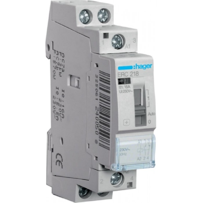 Ρελέ Ισχύος Ράγας 2P 16A 1NO+1NC 230V Με Χειρισμό ERC218 HAGER