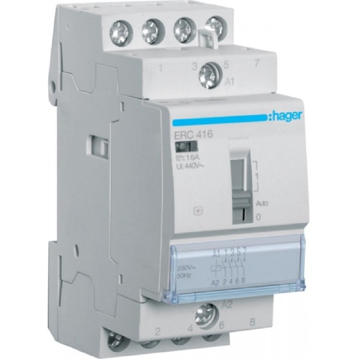 Ρελέ Ισχύος Ράγας 4P 16A 4NO 230VAC Με Χειρισμό ERC416 HAGER