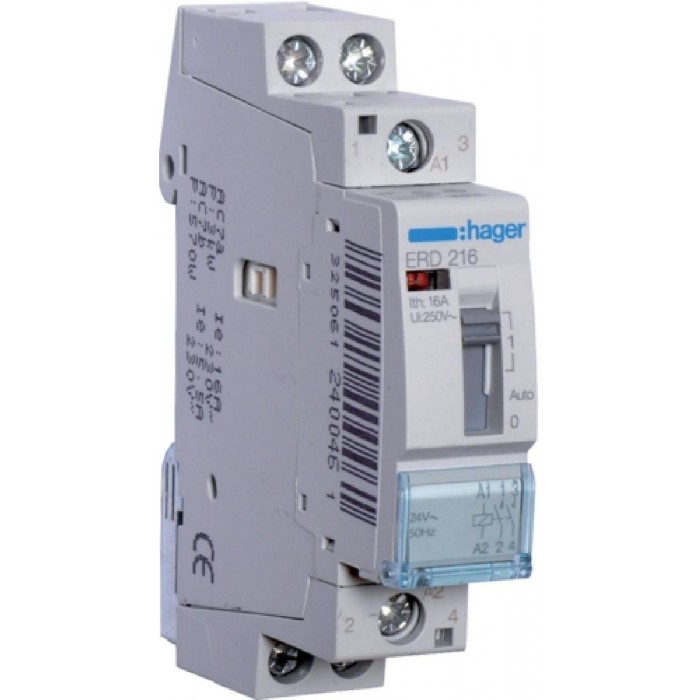 Ρελέ Ισχύος Ράγας 2P 16A 2NO 24VAC Με Χειρισμό ERD216 HAGER