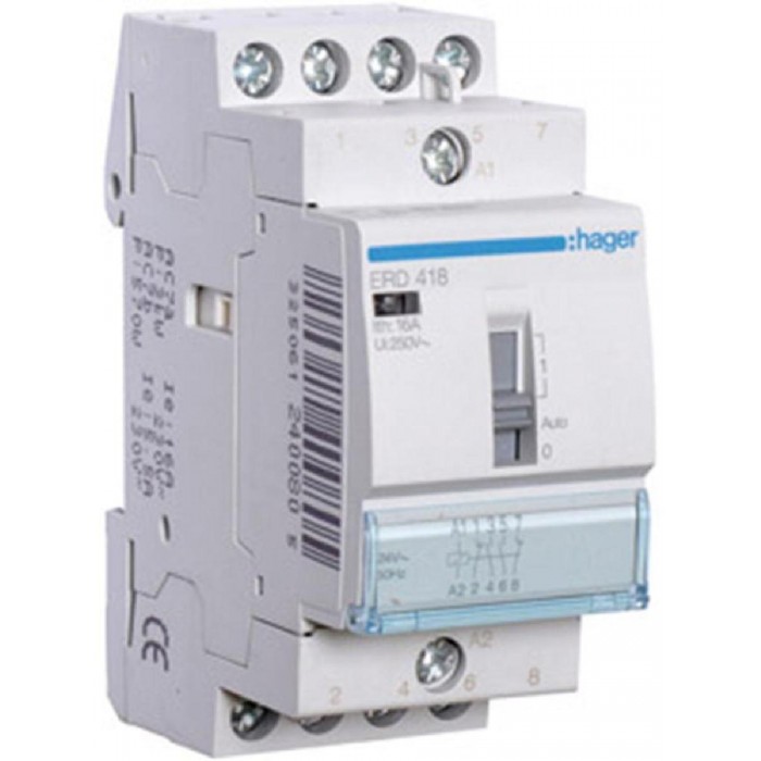Ρελέ Ισχύος Ράγας 4P 16A 2NO+2NC 24VAC Με Χειρισμό ERD418 HAGER