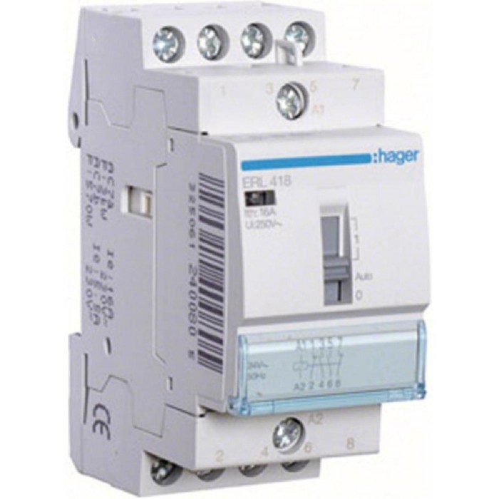 Ρελέ Ισχύος Ράγας 4P 16A 2NO+2NC 12VAC Με Χειρισμό ERL418 HAGER