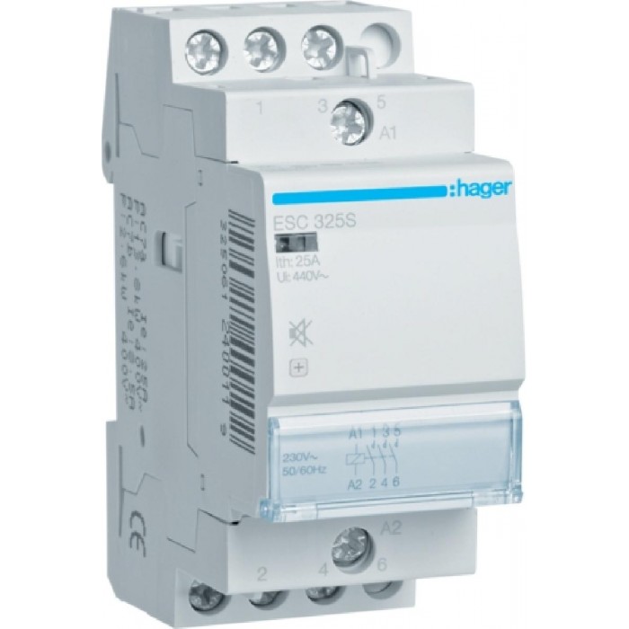 Ρελέ Ισχύος Ράγας 3P 25A 3NO 230V Αθόρυβος ESC325S HAGER