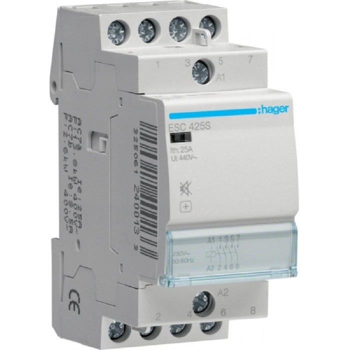 Ρελέ Ισχύος Ράγας 4P 25A 4NO 230V Αθόρυβος ESC425S HAGER
