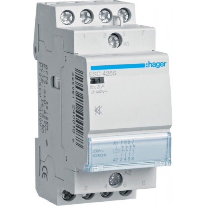Ρελέ Ισχύος Ράγας 4P 25A 4NC 230V Αθόρυβος ESC426S HAGER