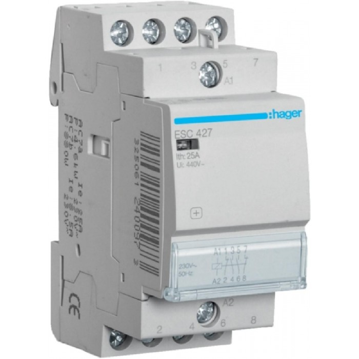 Ρελέ Ισχύος Ράγας 4P 25A 2NO+2NC 230V ESC427 HAGER