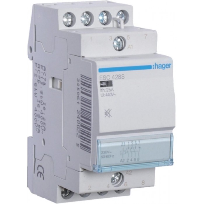 Ρελέ Ισχύος Ράγας 4P 25A 3NO+1NC 230V Αθόρυβος ESC428S HAGER