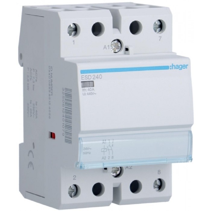 Ρελέ Ισχύος Ράγας 2P 40A 2NO 24VAC ESD240 HAGER