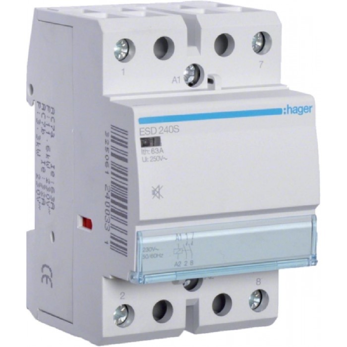 Ρελέ Ισχύος Ράγας 2P 40A 2NO 24VAC Αθόρυβος ESD240 HAGER