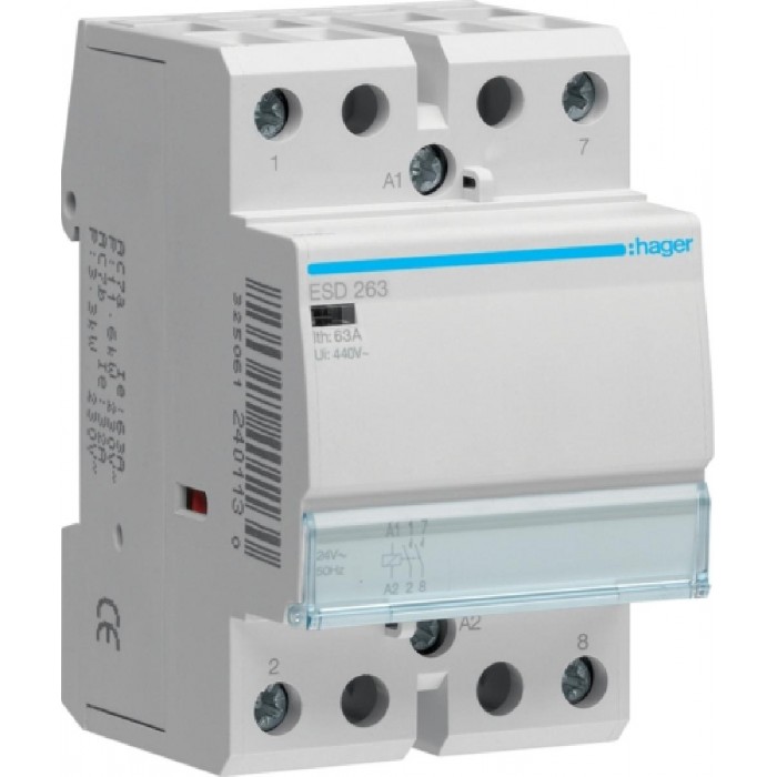 Ρελέ Ισχύος Ράγας 2P 63A 2NO 24VAC ESD263 HAGER