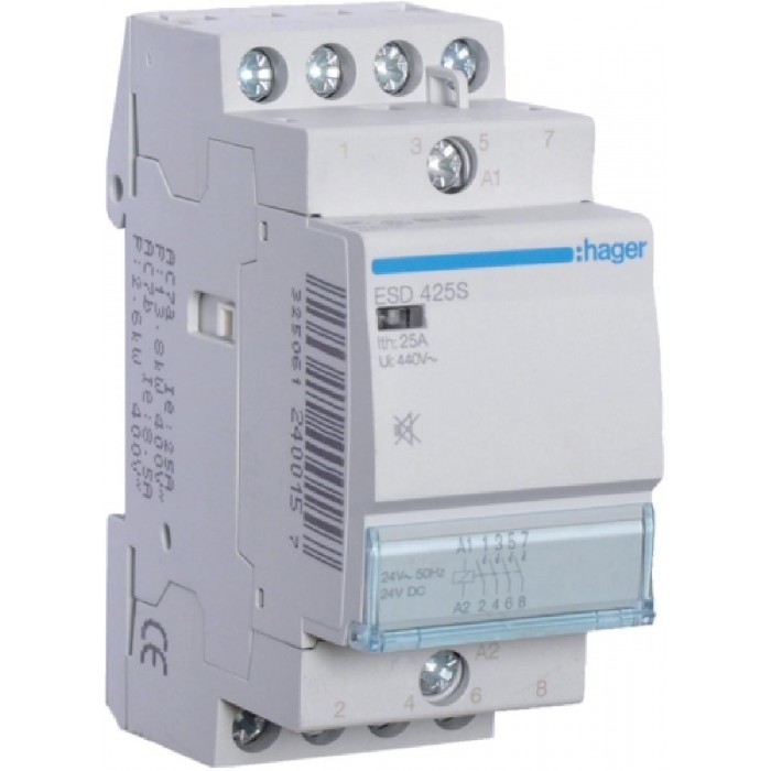 Ρελέ Ισχύος Ράγας 4P 25A 4NO 24VAC Αθόρυβος ESD425S HAGER