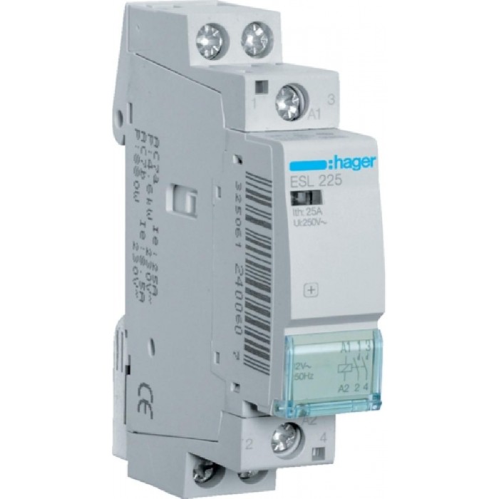 Ρελέ Ισχύος Ράγας 2P 25A 2NO 12VAC ESL225 HAGER