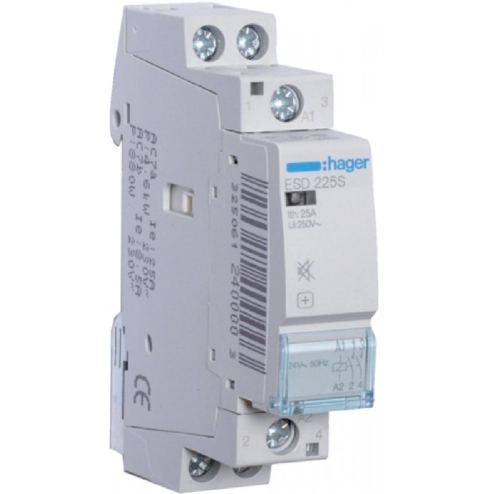 Ρελέ Ισχύος Ράγας 2P 25A 2NO 12VDC Αθόρυβος ESL225SDC HAGER