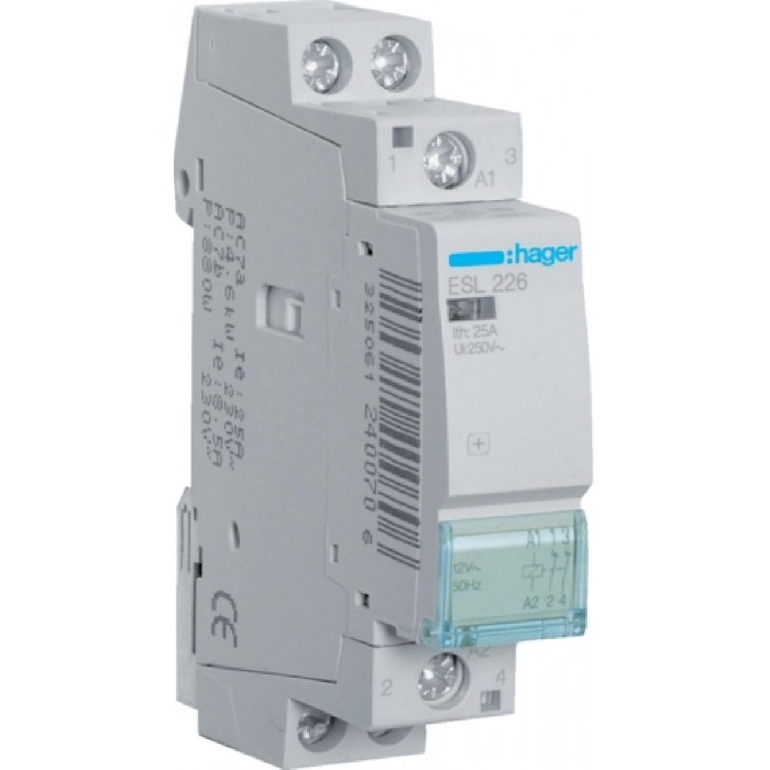 Ρελέ Ισχύος Ράγας 2P 25A 2NC 12VAC ESL226 HAGER