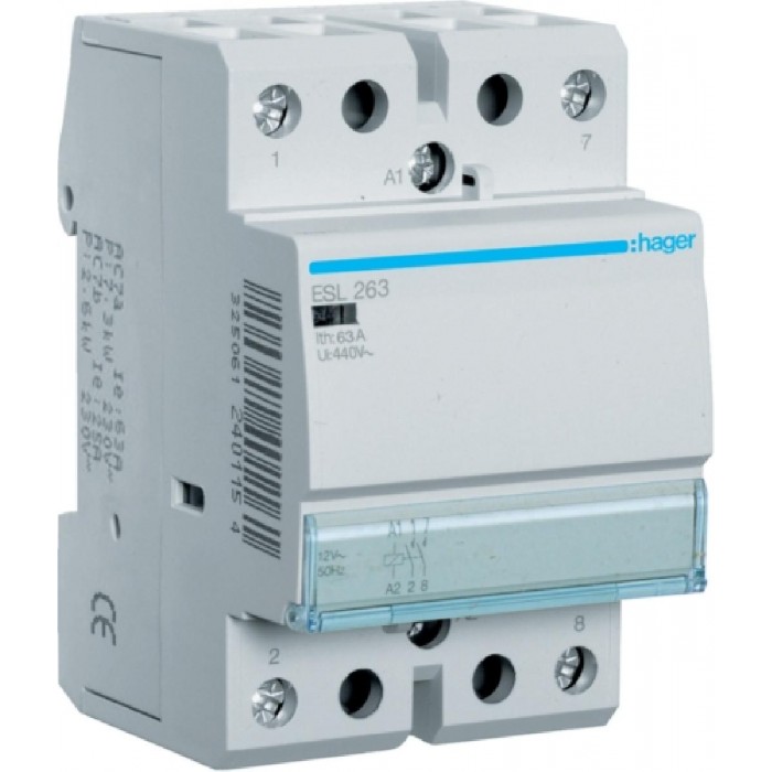 Ρελέ Ισχύος Ράγας 2P 63A 2NO 12VAC ESL263 HAGER