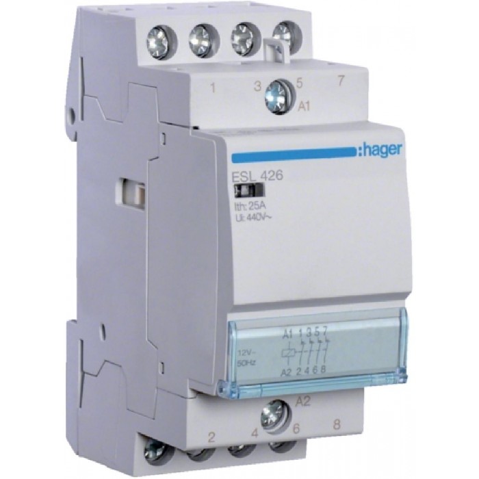 Ρελέ Ισχύος Ράγας 4P 25A 4NC 12VAC ESL426 HAGER