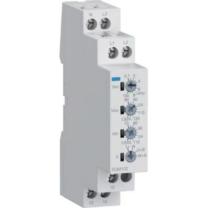 Επιτηρητής Μονοφασικός / Τριφασικός Για Απώλεια/Διαδοχή/Υπόταση/Υπέρταση EUM100 HAGER