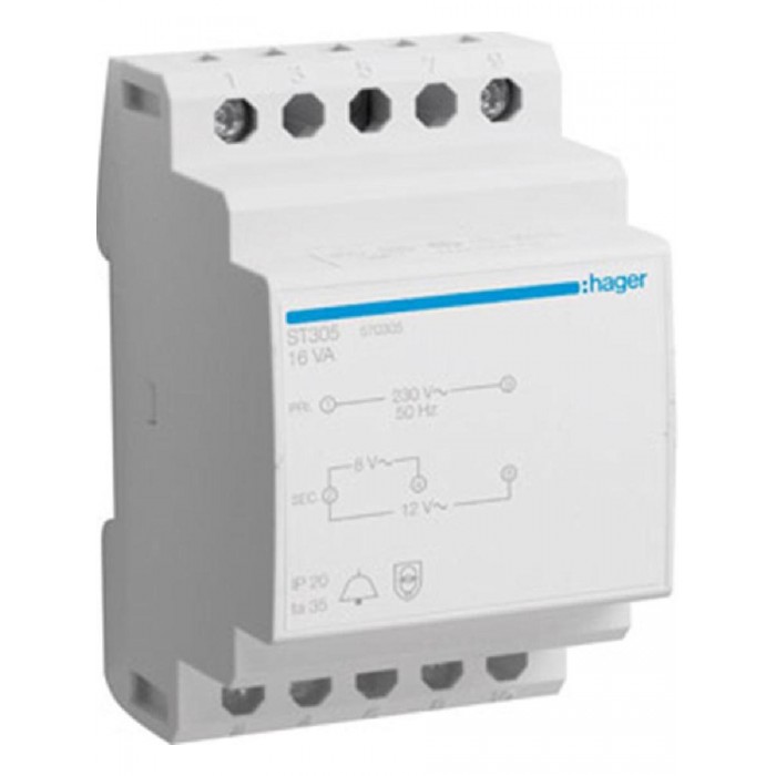 Μετασχηματιστής Ράγας 16VA Με Έξοδο 8-12VAC ST305 HAGER