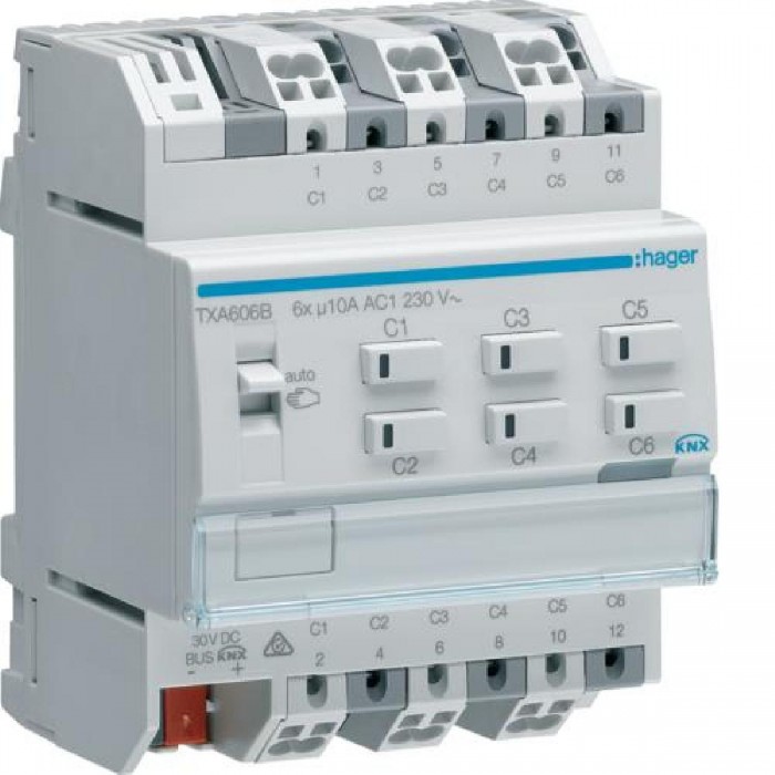 Ενεργοποιητής Ράγας Φωτισμού easy KNX 6 Εξόδων TXA606B HAGER